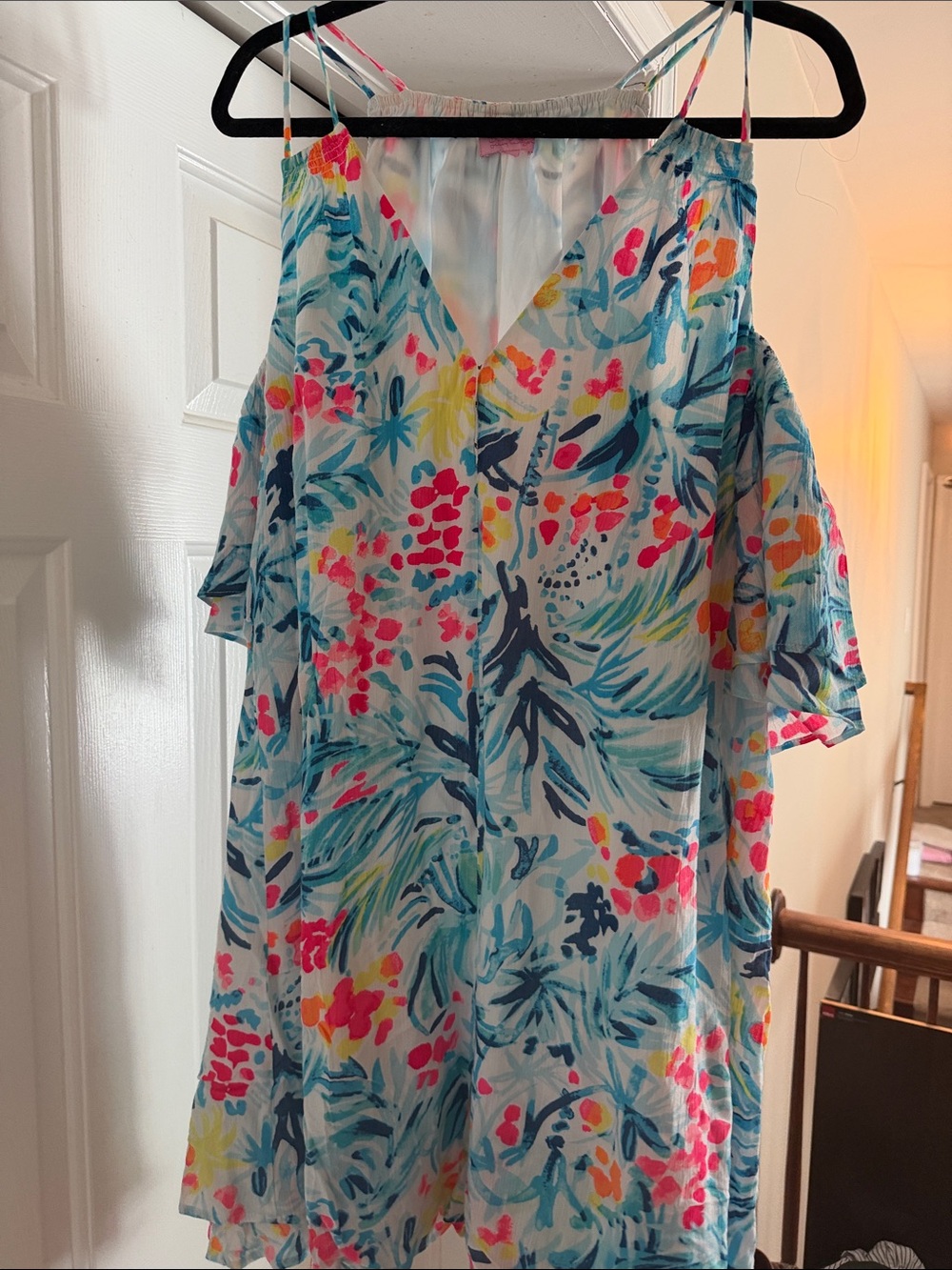 Women’s Tropical Print Cold-Shoulder Swim Cover-Up in Multi-Color